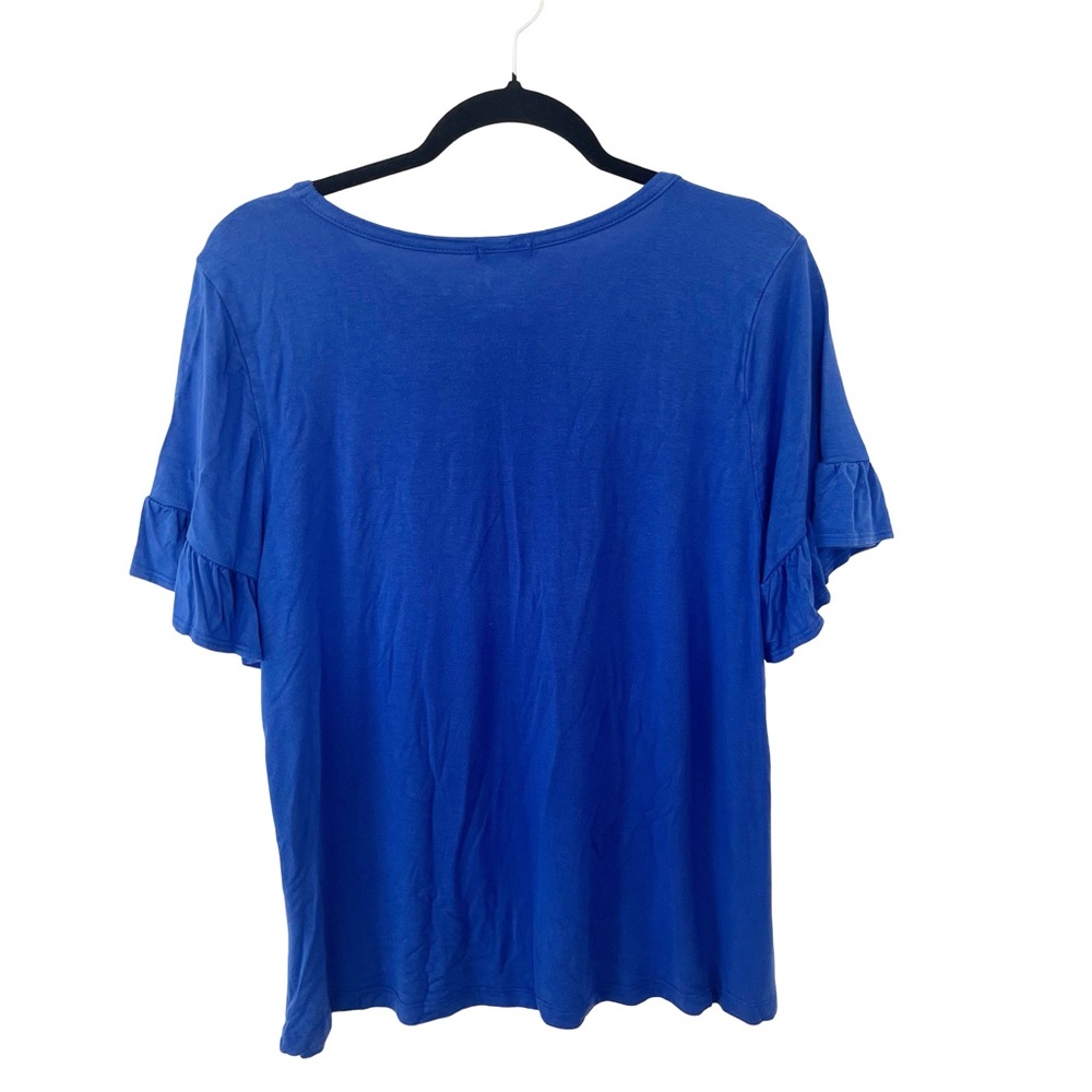 Royal Blue Flutter Sleeve Top Large Rayon Blend Soft Stretch - Picture 3 of 6